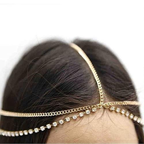 Barode Barode Boho Layered Head Chains Sparking Rhinestone Fashion Headband Jewelry for Women and Girls (Gold)