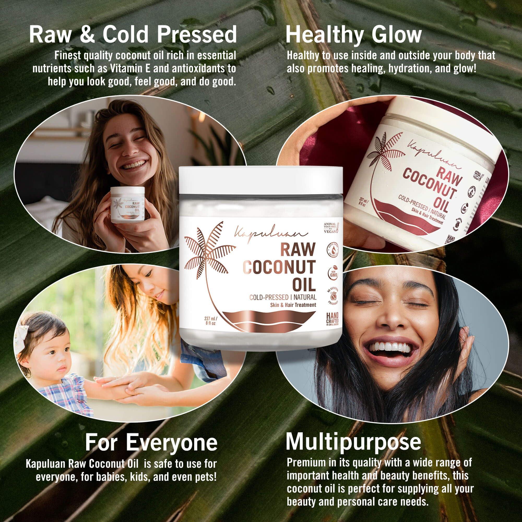 Kapuluan Kapuluan Organic Coconut Oil for Hair, Skin  Raw Extra Virgin Coconut Oil - Pure Unrefined Cold Pressed Oil with MCTs for Body Care or Haircare, Hair Growth, Aceite de Coco Organico, Baby, Dogs, Pets