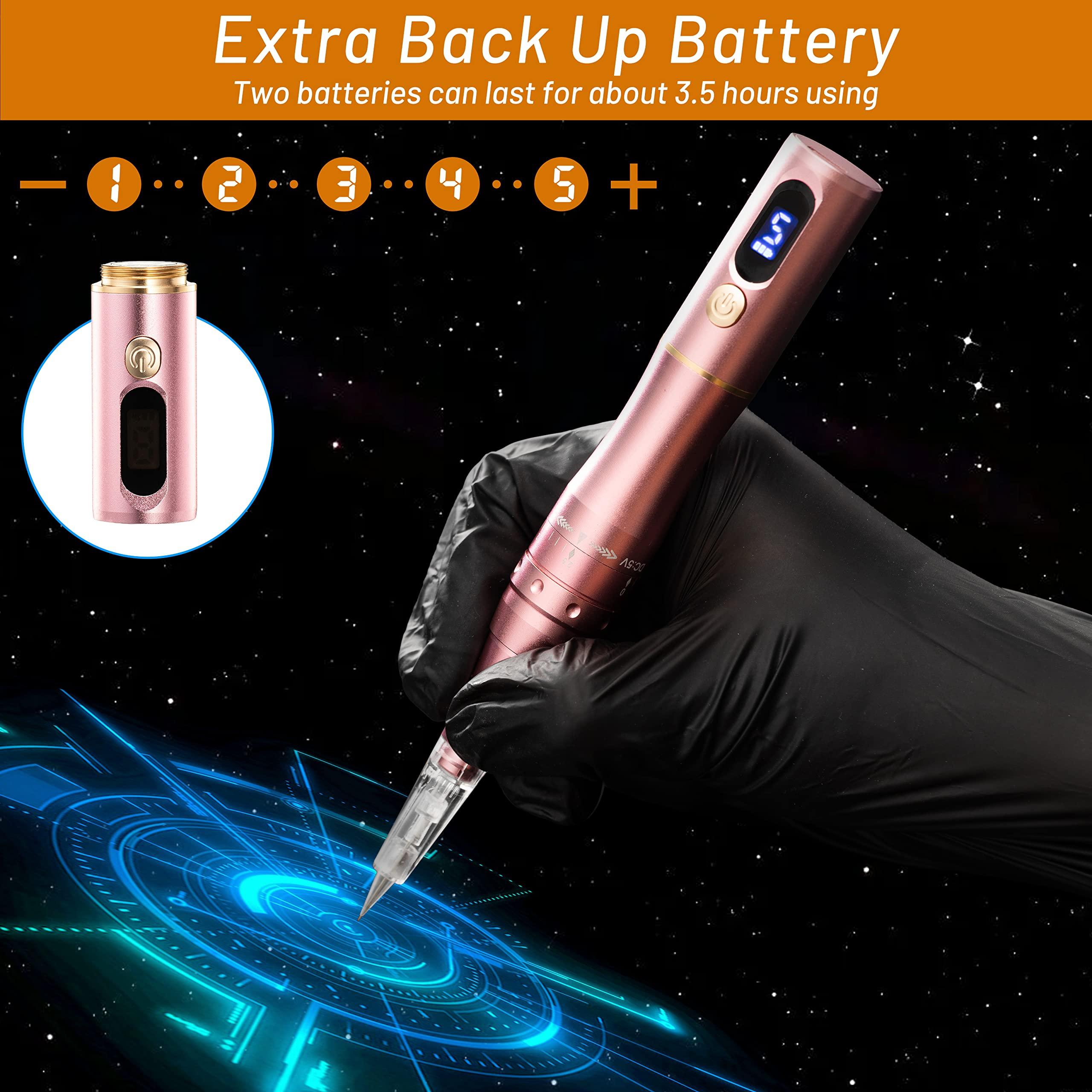 whalrace Whalrace PMU Machine with Digital Screen, Cordless Permanent Makeup Machine, Tattoo Machine Kit with 2 Lithium Batteries, 10pcs PMU Needles Microblading Machine - Rose Gold