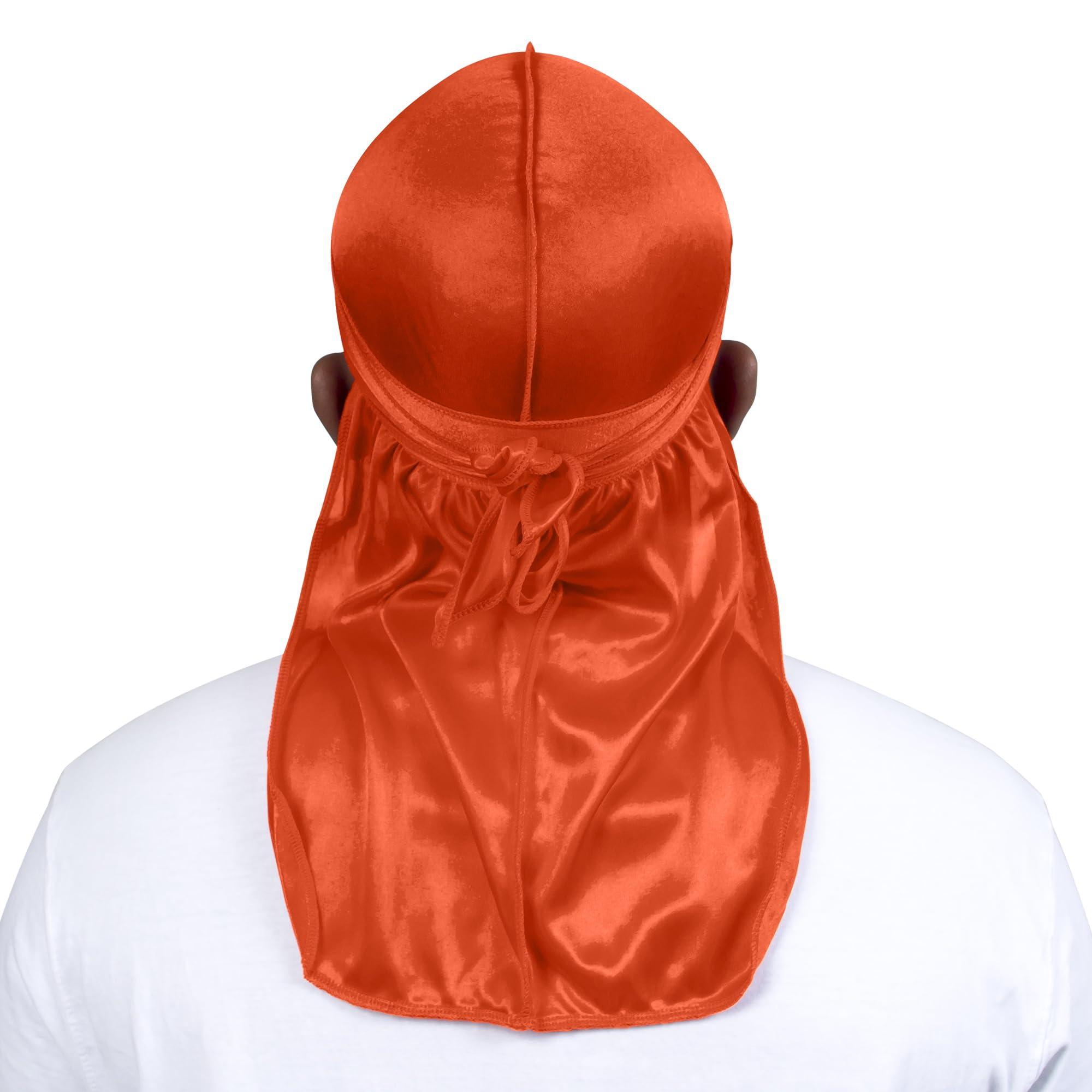 ForceWave ForceWave Silky Durag for Men Wave Cap Satin Dorag for Men Women 360 Wave (Orange)