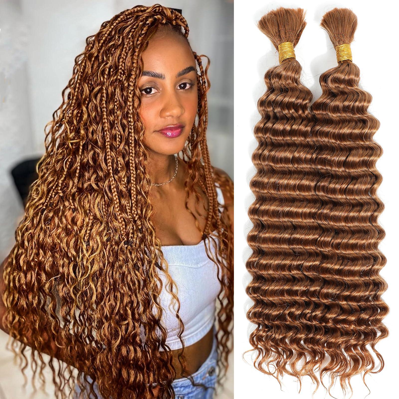 Urbeauty Urbeauty Human Braiding Hair #30 Color, Deep Wave Bulk Human Hair for Micro Braiding No Weft, Curly Human Hair for Boho Braids, Knotless/Goddess/Bohemian/Gypsy/100% Unprocessed Human Hair 100gram