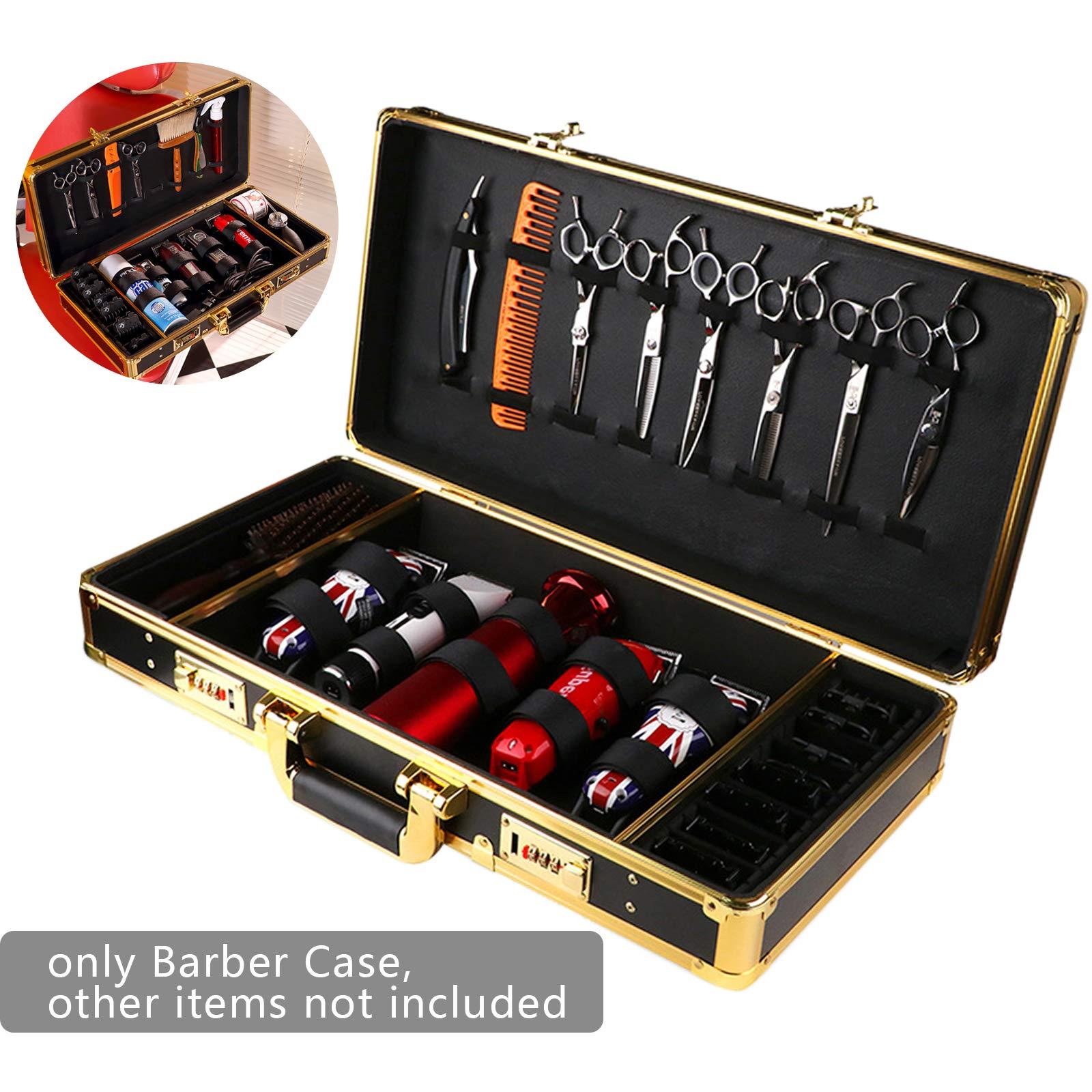 WTIOPJ Barber Case with Code Lock Portable Travel Barber Suitcase, Stylist Professional Barber Box Clipper Case For Barbers, Beauty Salon Tool Kits Storage Barber Cases For Clippers And Supplies (Gold-Black)