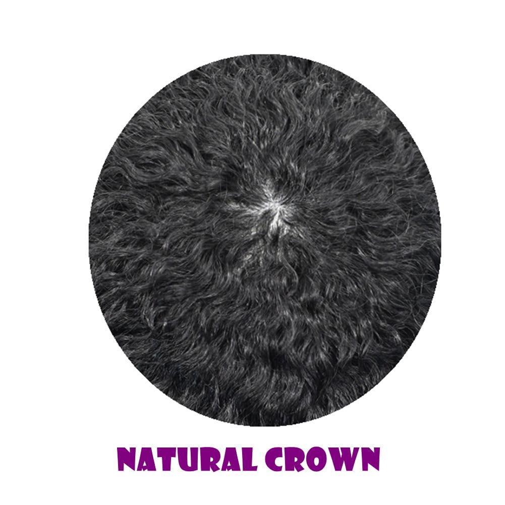 JUST HAIR Afro Toupee for Black Men Hair System African American Mens Toupee Afro Hair Replacement for Men Brazilian Curl Hair Units for Black Man Wave Hair Piece (8mm Afro Wavy, Jet Black #1)