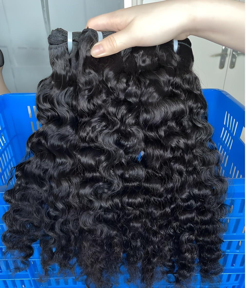 SRI KARKY EXIM GAYURA 100% Indian Virgin Raw Human Hair Extensions Curly Natural Black Temple Single Donor Double Weft Curly Hair Bundles No Tangle No Shedding Full and Thick Direct From Indian Hair Factory.