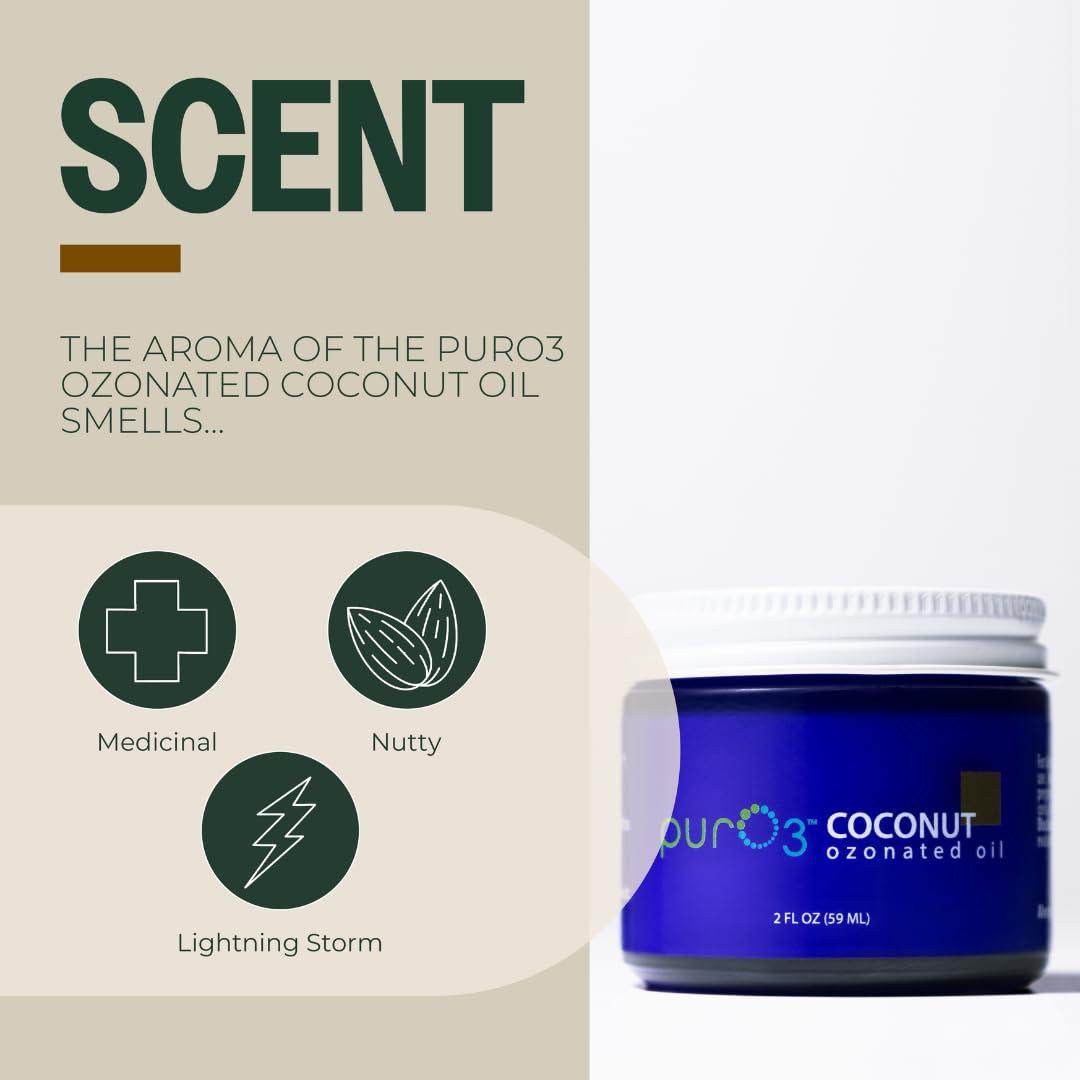 Pur O3 Pur O3 Fully Ozonated Coconut Oil - Pure, Natural, Organic Coconut Ozonated Oil - Coconut Oil Skin Care from Ozontate, Oxygenated Coconut Oil - Ozone Oil in a Glass Jar, 2 oz
