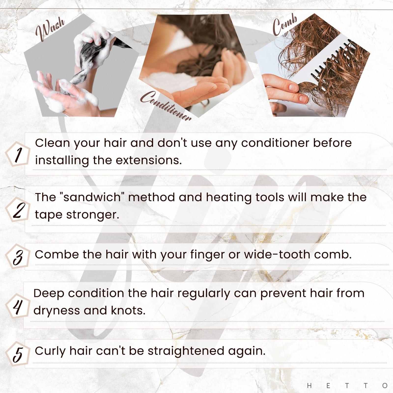 Hetto Hetto Curly Hair Extensions Tape in Real Human Hair Brown Curly Tape in Hair Extensions Human Hair Natural Wave Tape in Human Hair Extensions Darkest Brown Curly Hair 18 Inch #2 NW 50g 20pcs