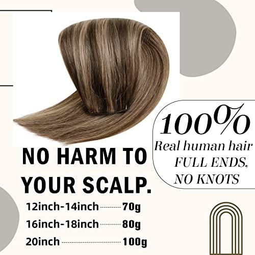 RUNATURE RUNATURE Brown Wire Human Hair Extension Straight Wire Extensions Human Hair Highlight Honey Blonde Human Hair Wire Extension Natural Hairpiece Hidden Wire Hair Extensions Fishing Line Hair Extensions