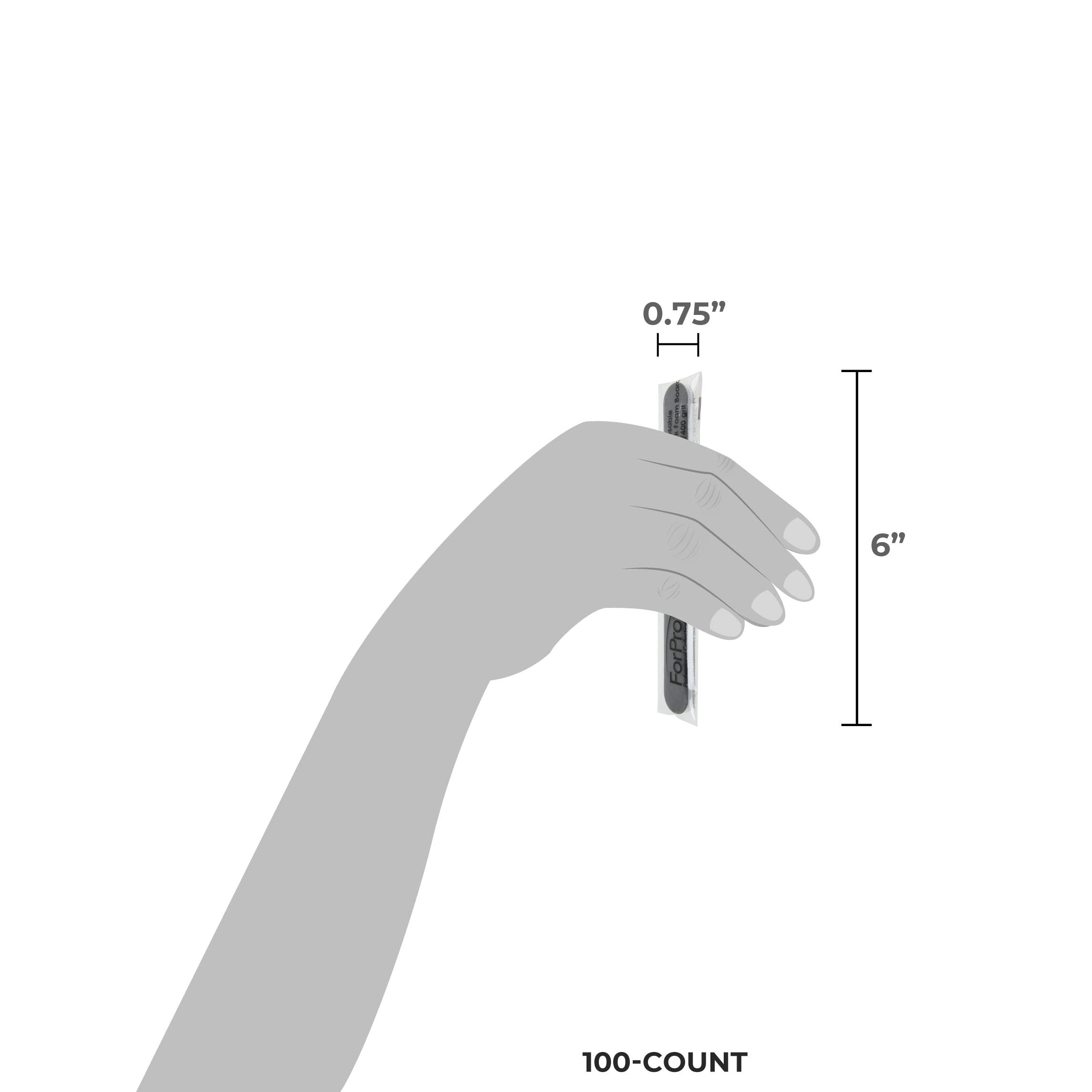 ForPro Professional Collection ForPro Professional Collection O-Files Foam Board, Double-Sided Manicure Nail File, 100/180 Grit, Individually-Wrapped, 6 L x .75 W, Black, 100-Count