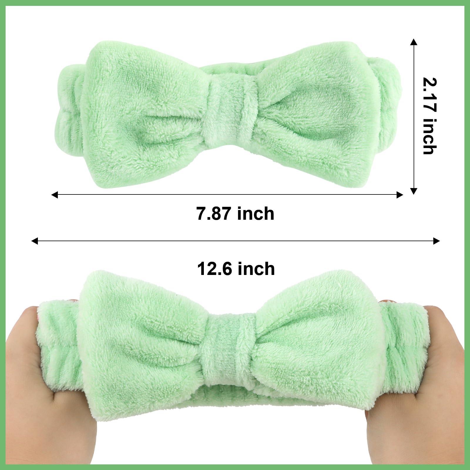 Ondder Ondder Green Spa Terry Cloth Skincare Headbands for Women - 8 Pcs Makeup Bow Hair Bands for Face Washing and Skin Care