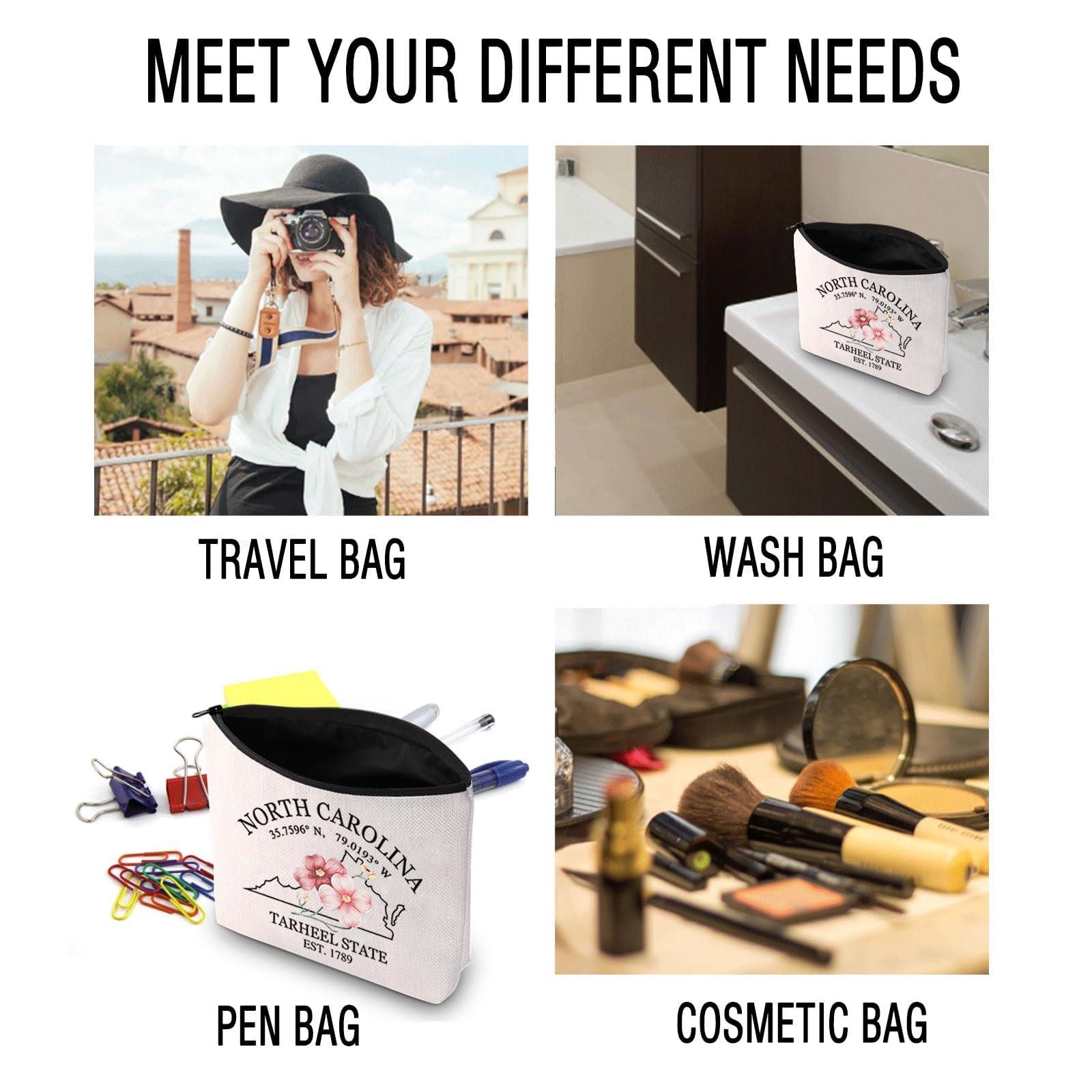JXGZSO JXGZSO North Carolina Map Cosmetic Bag North Carolina Travel Pouch Bag Dogwood Flower Lovers Gift (TARHEEL STATE Bag)