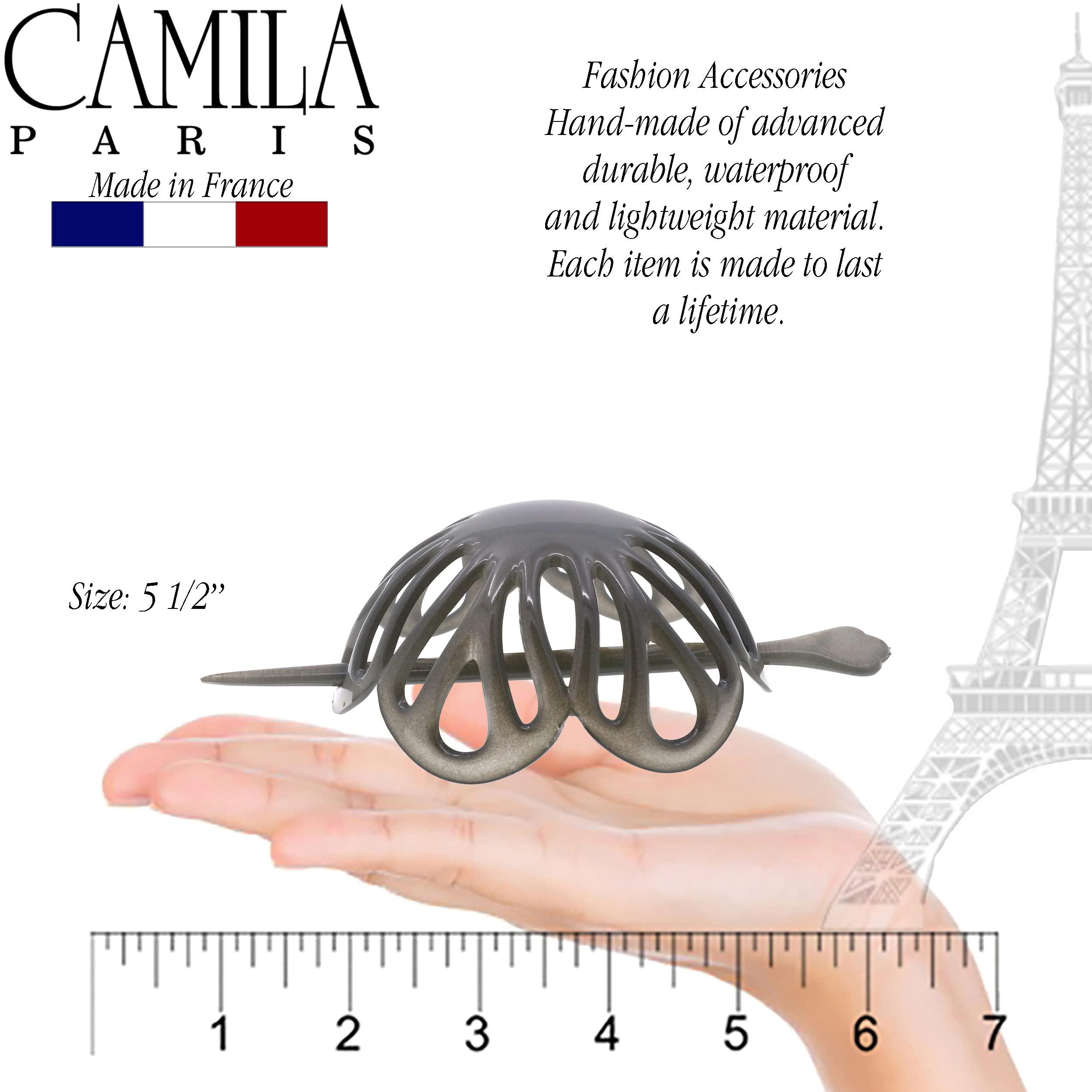 Camila Camila Paris CP3145 French Hair Bun Clip Maker Cover Cap Holder, Gray, Round Dome Bun Hair Clip for Women Hair Updo, Styling Hair Bun Accessories for Women, No Slip and Durable, Made in France