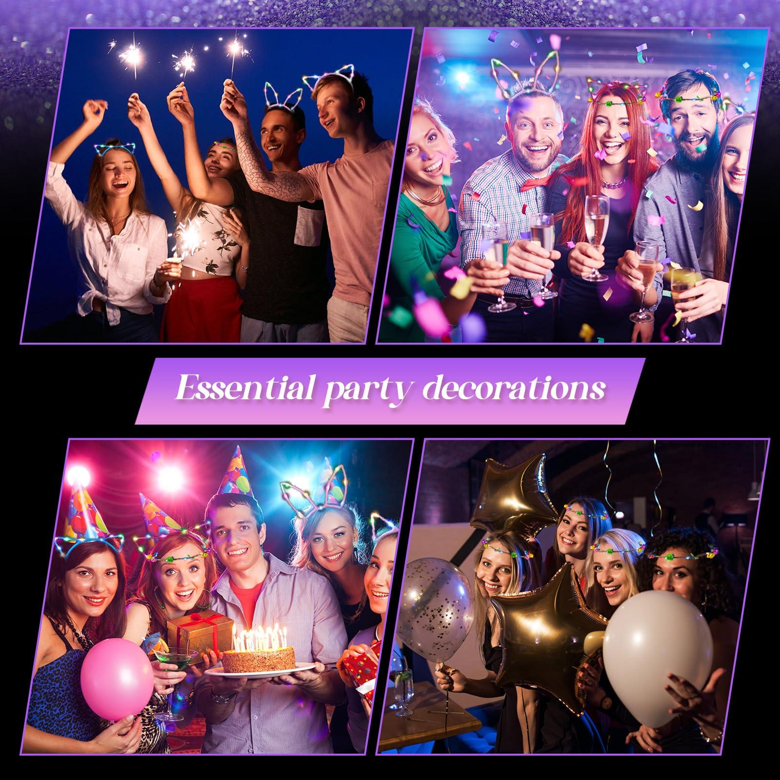 Xinnun 50 Pcs LED Cat Ear Headbands Bulk, Light up Flower Headband Glow Crown Rabbit Ear Hairband Luminous Head Accessories for Glow in the Dark Party Supplies