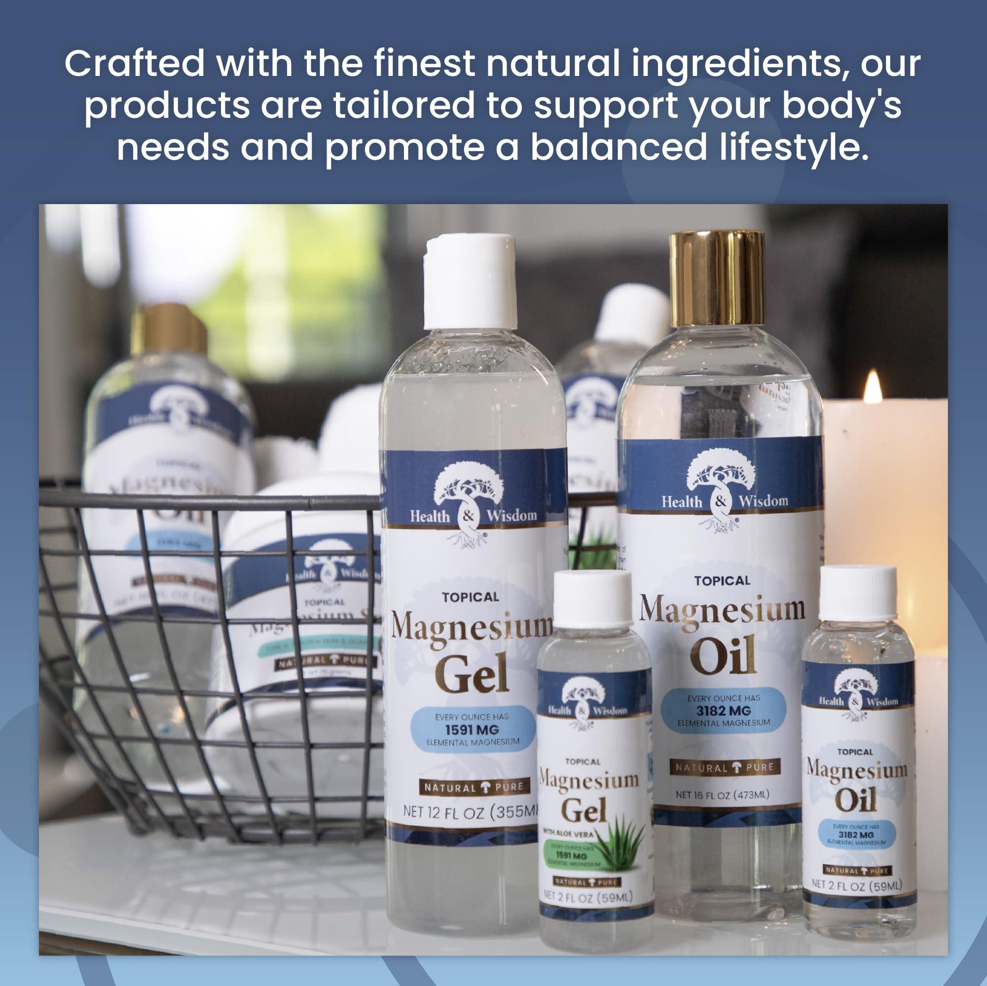 Health and Wisdom Health and Wisdom Topical Magnesium Gel with Seaweed Extract - Magnesium Gel Topical for Muscles, Magnesium Topical Gel, Gel Magnesium, All Natural Magnesium Gel, Magnesium Chloride Gel - 12 Fl Oz