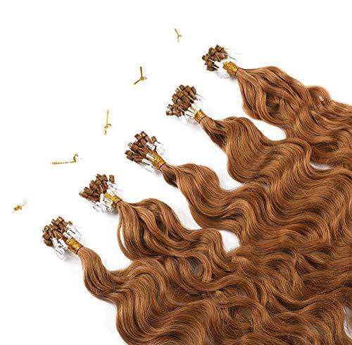 RemeeHi RemeeHi Micro Links Brazilian Hair Extensions Wavy Curly Micro Loop Ring Hair Extensions Remy Hair Extensions 50g 100s 24 Inch 16# Golden Blonde