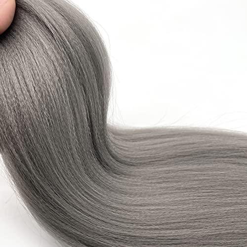 SIXERSI Grey Braiding Hair Pre Stretched Synthetic Hair for Braiding Micro Prestretched Braiding Hair 26 inch 3 Packs Long Itch Free Knotless Yaki Crochet Twist Box Braids Weave Braiding Hair Extensions