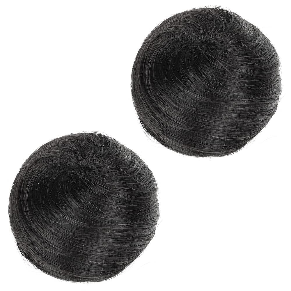 HSPJHTM 2 PCS Messy Bun Hair Piece Human Hair Messy Rose Bun Hair Buns Hair Piece for Women Real Hair Scrunchies Updo Hair Pieces Bun Extension Ponytail Messy Hair Bun - Black