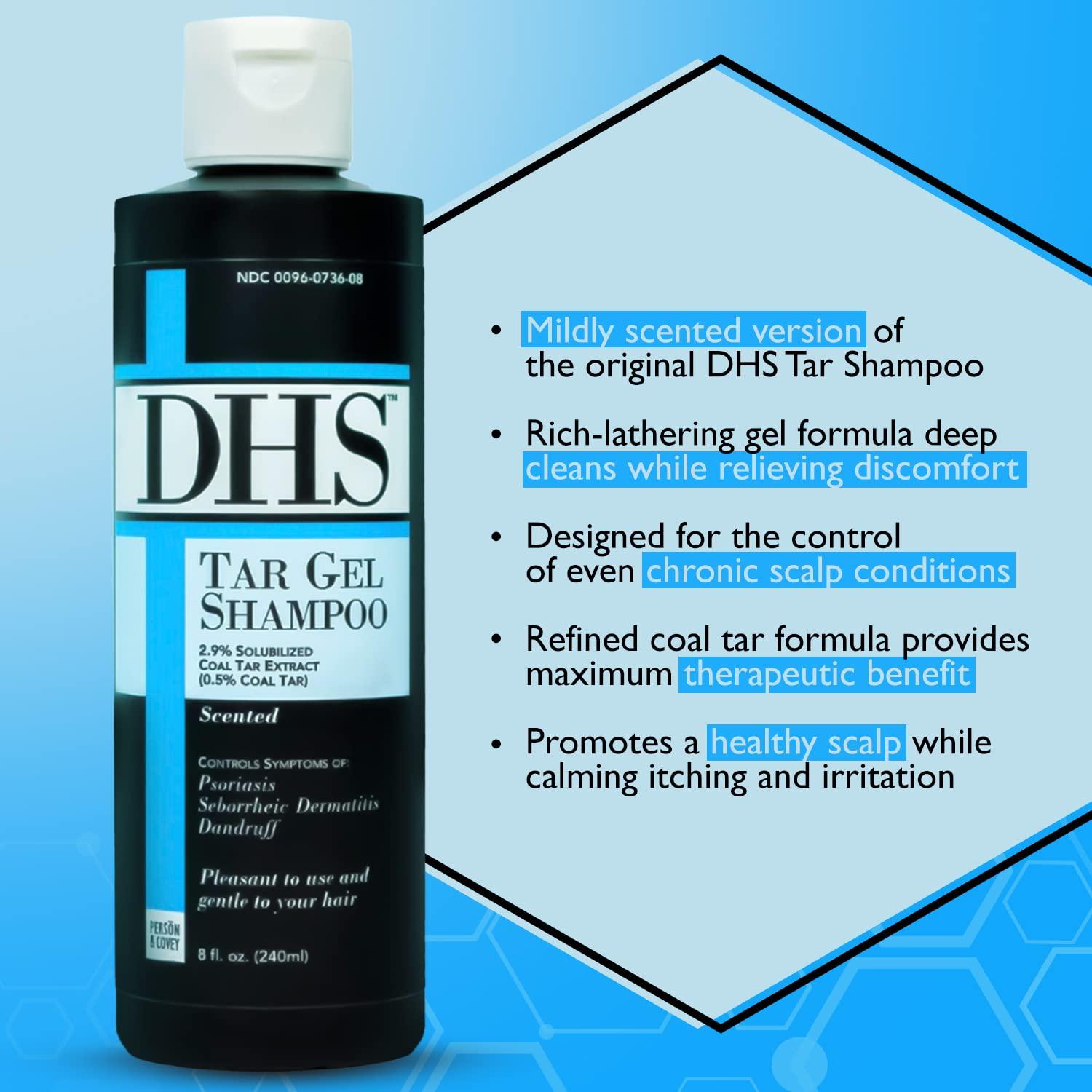 DHS DHS Person & Covey T Gel Shampoo - Anti Dandruff Shampoo, Mildly Scented Psoriasis Shampoo - 8 Fl. Oz. - Refined Coal Tar Gel Formula, Scalp Psoriasis Shampoo, Deep Cleansing Rich Lather