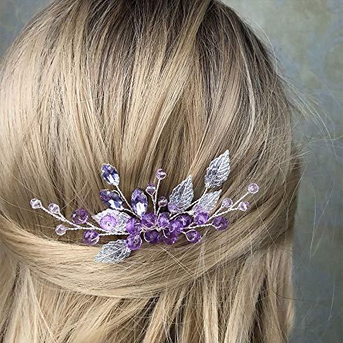 Aimimier Aimimier Bridal Purple Crystal Leaf Hair Comb Amethyst Hair Piece Wedding Hair Accessories for Women and Girls (Purple)