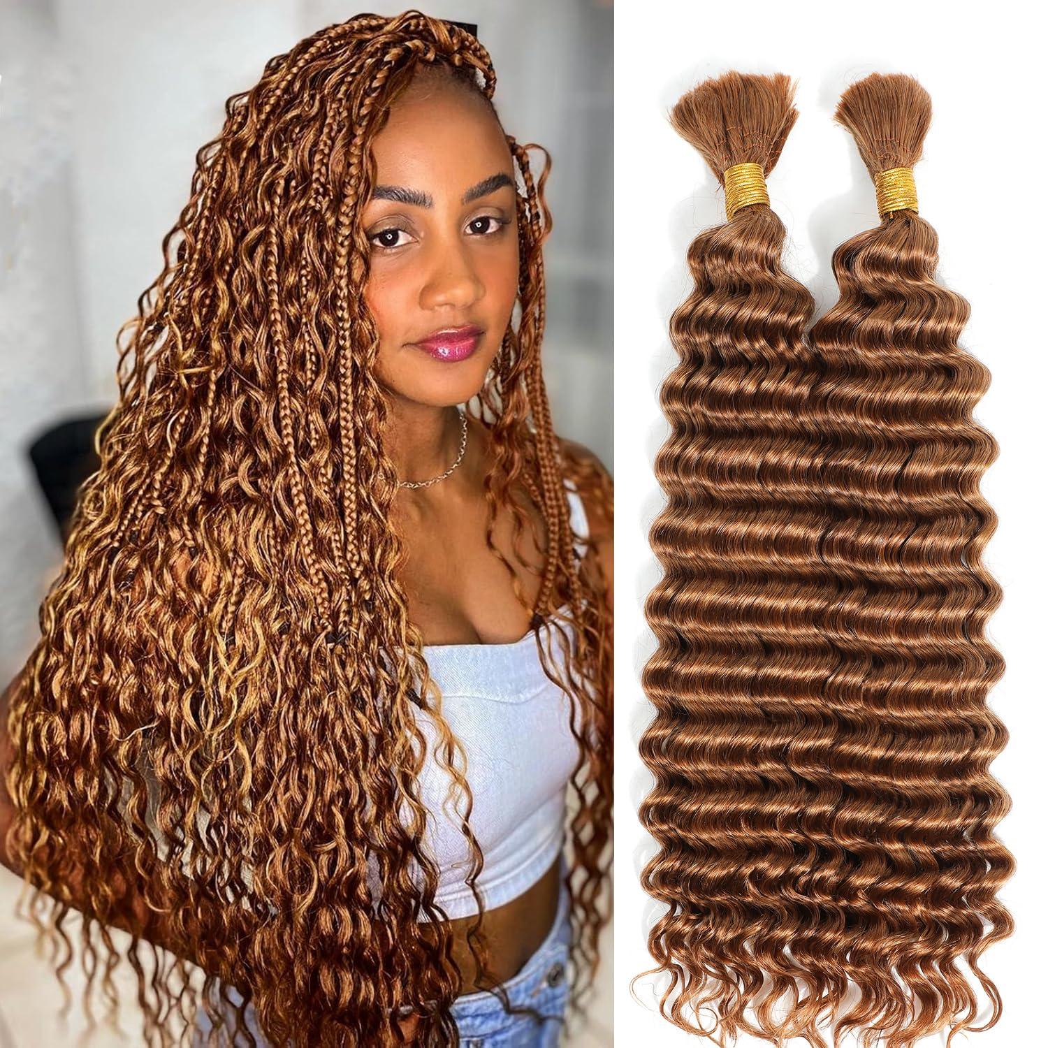Urbeauty Urbeauty Human Braiding Hair #30 Color, Deep Wave Bulk Human Hair for Micro Braiding No Weft, Curly Human Hair for Boho Braids, Knotless/Goddess/Bohemian/Gypsy/100% Unprocessed Human Hair 100gram