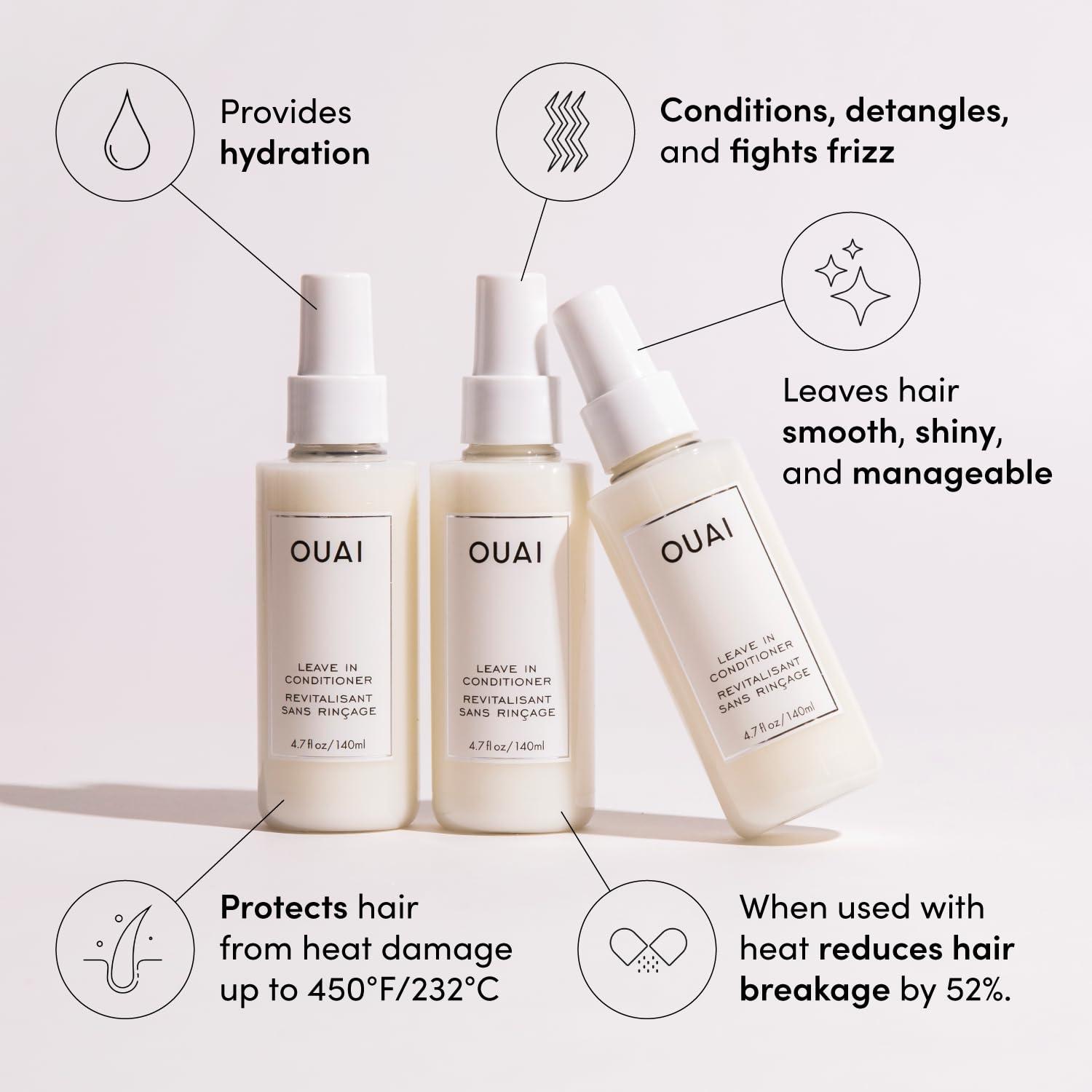 OUAI Haircare OUAI Leave In Conditioner & Heat Protectant Spray - Prime Hair for Style, Smooth Flyaways, Add Shine and Use as Detangling Spray - No Parabens, Sulfates or Phthalates (1.5 oz)