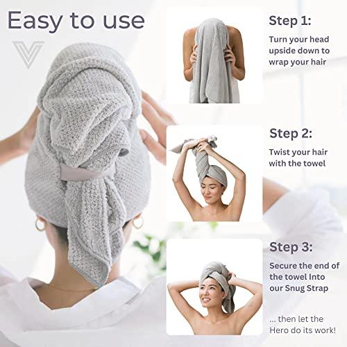 VOLO Hero Salt White Hair Towel Ultra Soft Super Absorbent Quick Drying Nanoweave Fabric Reduce Dry Time by 50 Large Towel Wrap for All Hair Types Anti Frizz Anti Breakage Microfiber