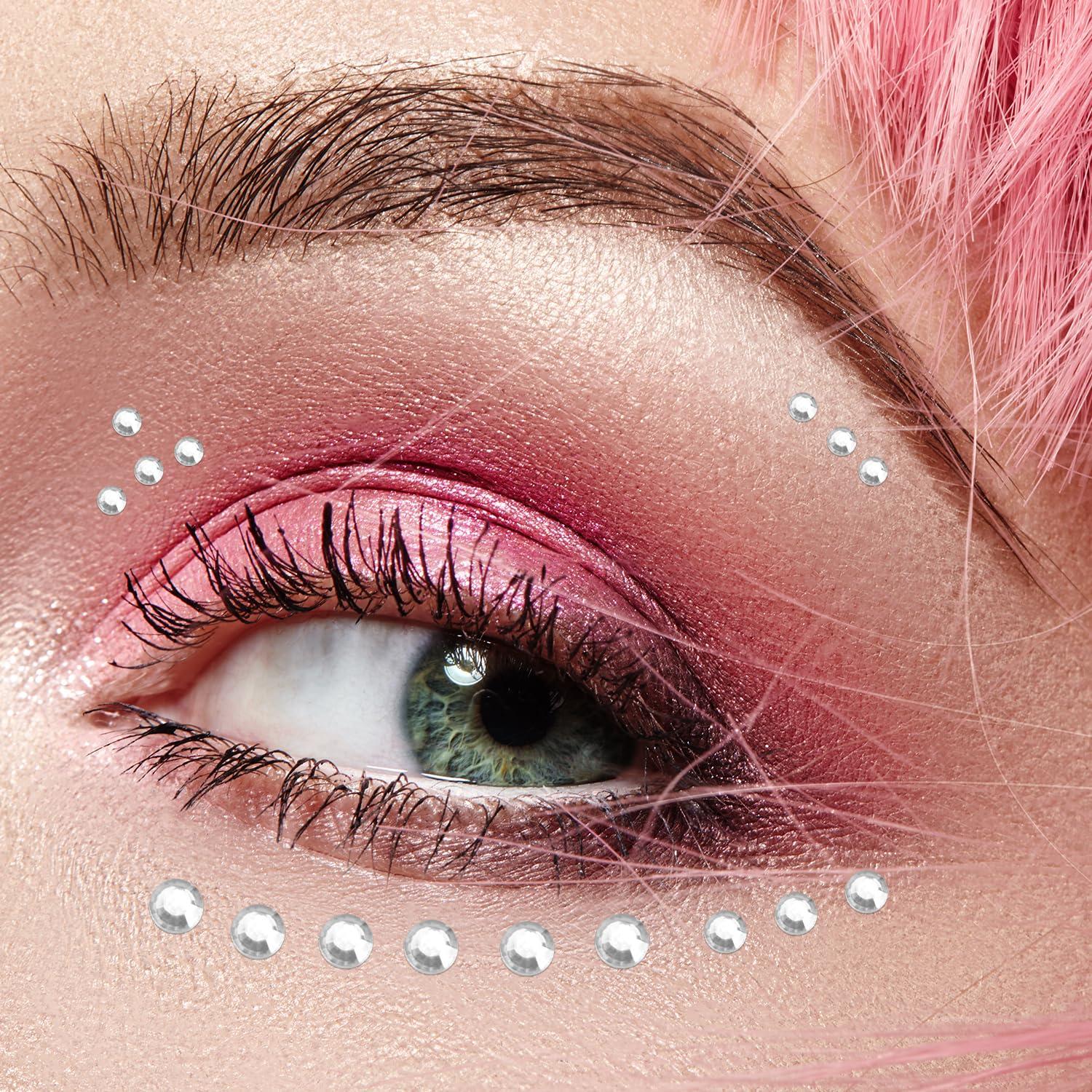 XIHIRCD 1800pcs Face Gemstones, Self-Adhesive Face Rhinestones Acrylic Face Diamonds Makeup Eye Gems Face Stickers Facial Gems Temporary Face Stickers for Women Girls Face Eye Body (Silver)