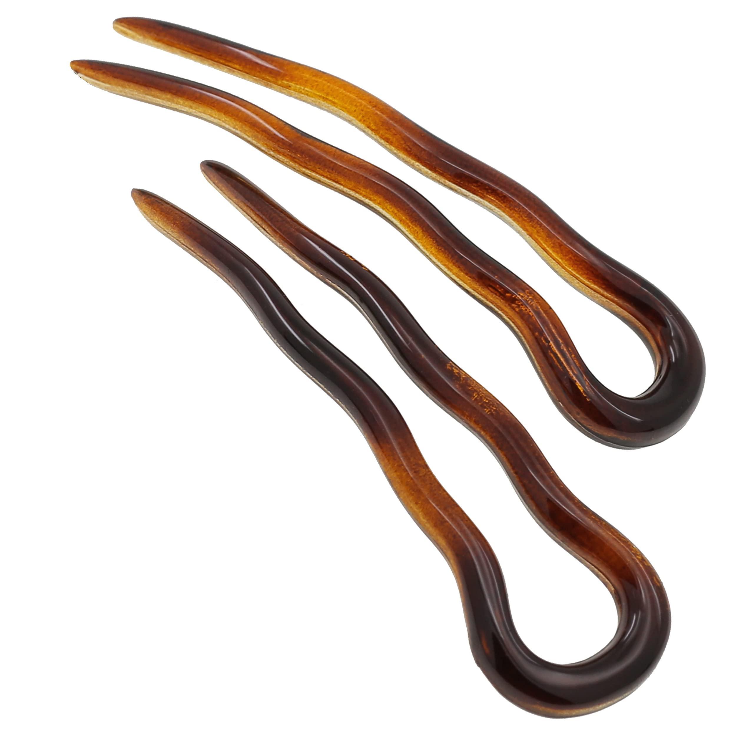 Camila Camila Paris AD823 French Twist Stick Hair Fork, 4 Small Wavy U Shaped Hair Pin Clip for Spiral Updo Bun, Tortoise Shell, Fashion Flexible Durable Styling Hair Accessories for Women, Made in France