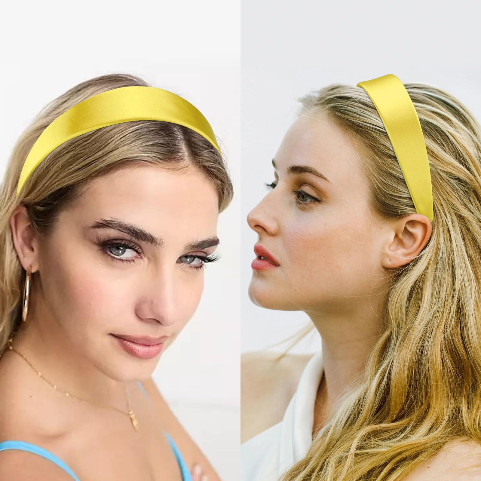 VELSCRUN VELSCRUN Yellow Headband for Women Girls 1.6 Inch Wide Headbands Satin Head Bands for Womens Hair Solid Simple Holiday Hair Bands Cosplay Halloween Hair Accessories Gifts for Mothers Sisters