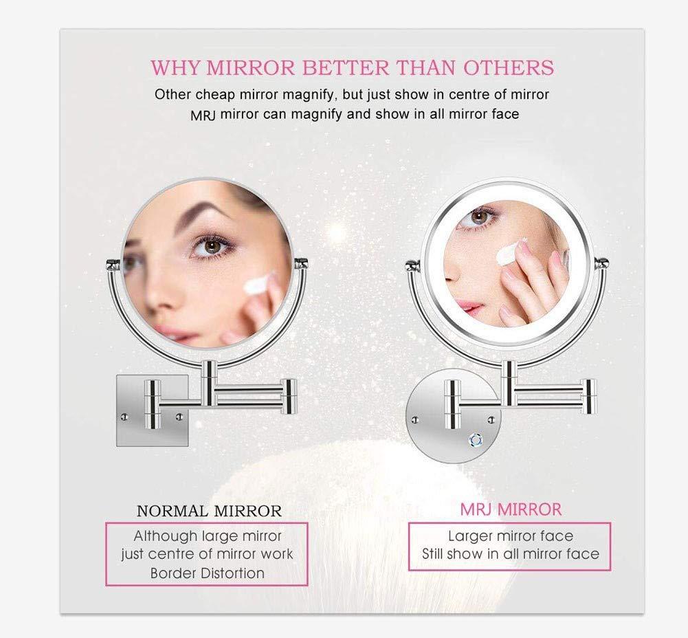 SEnyah SEnyah Wall Mounted Shaving Mirror 10X Magnification Double Sided Folding LED Bathroom Mirror Retractable 360Swivel Illuminated Makeup Mirror, Concealed Install, 8.5 Inches