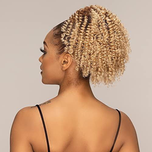 Janet Collection Janet Collection Remy Illusion Ponytail Extension 10.5-inch Coily Pony Tails Hair Extensions Premium Synthetic Hair Ponytail Extension Drawstring Kinky Curly Ponytail 82g (CARMINE)