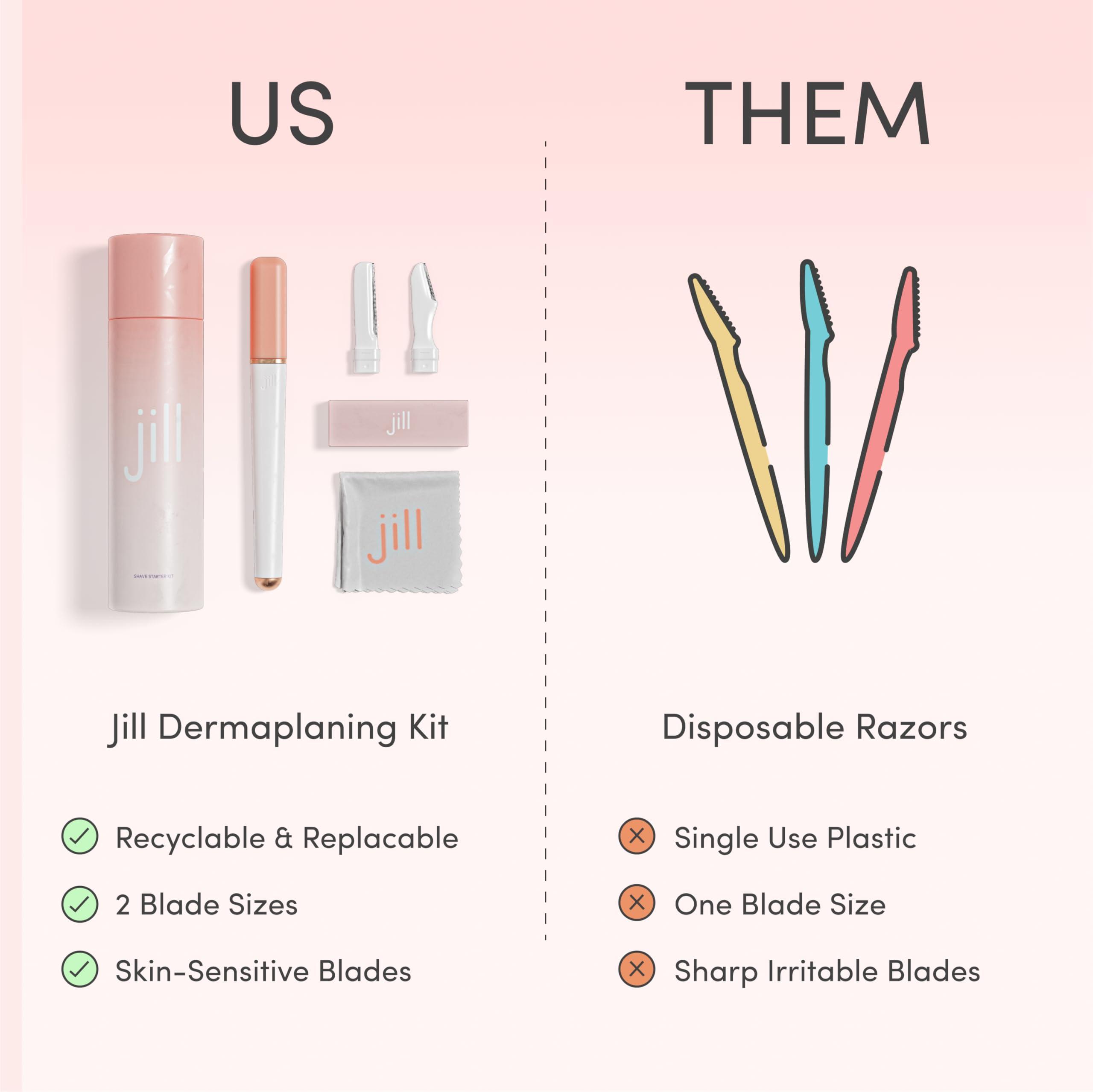 JILL Jill Dermaplane Razor Trial Kit for Women | Facial Hair Removal Dermaplaning Kit Includes 1 Shave Wand, 2 Dermaplane Razors & Cleaning Cloth | Magic Spray Not Included | Supplies for 1 Shave