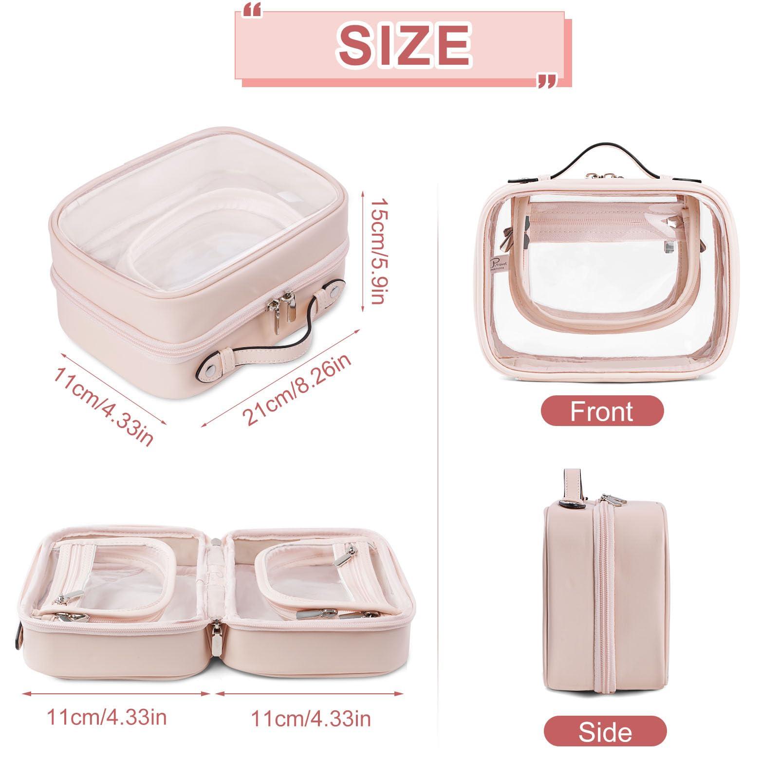Cessfle Cessfle Clear Travel Makeup Bag Double Sided Travel Cosmetic Bag Waterproof Transparent Toiletry Bag Flat Lay Makeup Organizer Case with Compartments for Women