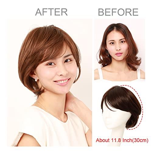 igennki igennki Short Casual Bob Wig with Bangs for Asian Young Women (Human Hair Blend+Medical Base, 3 Dark Brown)
