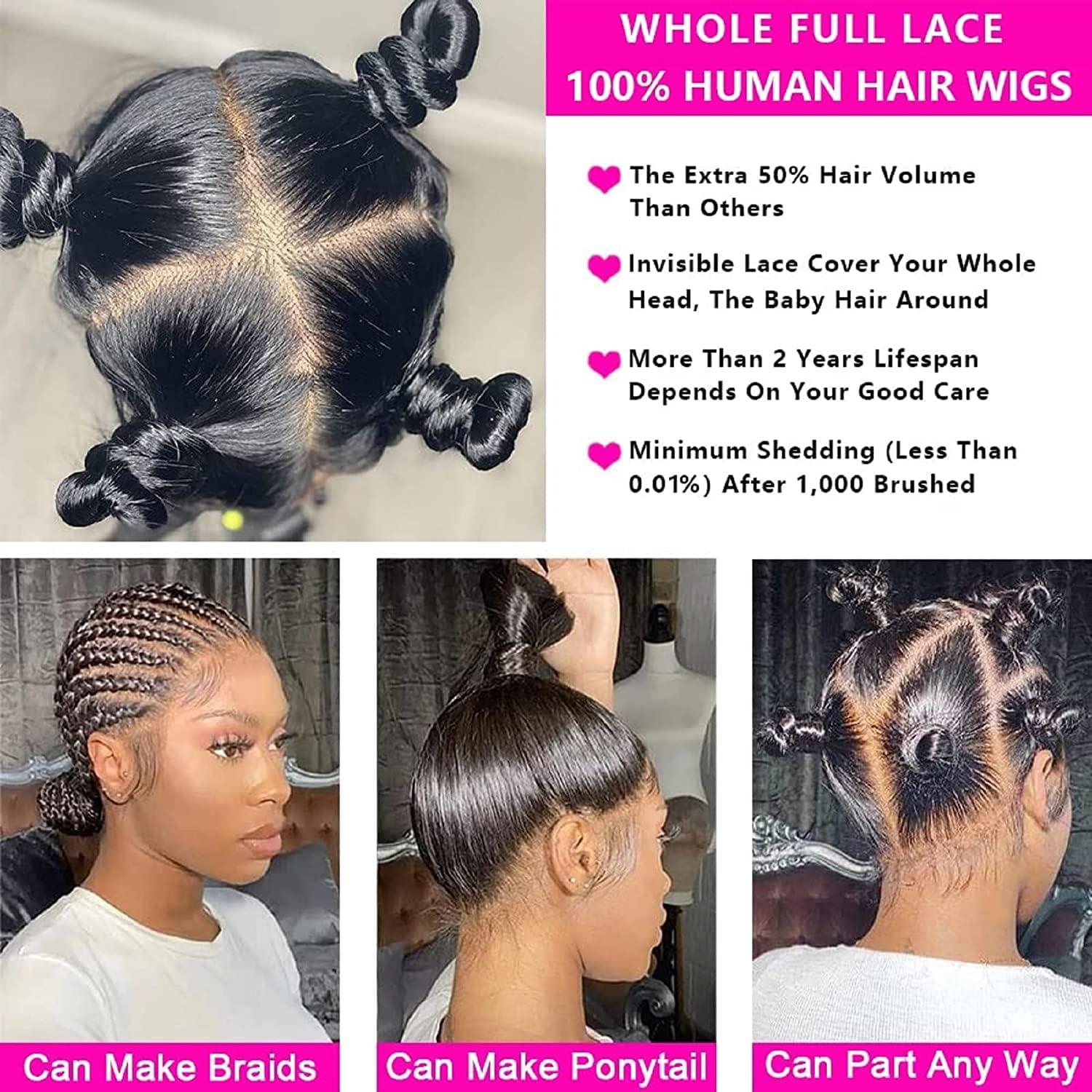 Peenoll Peenoll Full Lace Human Hair Wigs Straight HD Transparent Whole Lace Wig Pre Plucked With Baby Hair Bleached Knots Brazilian Virgin Human Hair Natural Black (12 Inch, Straight Full Lace Wig)