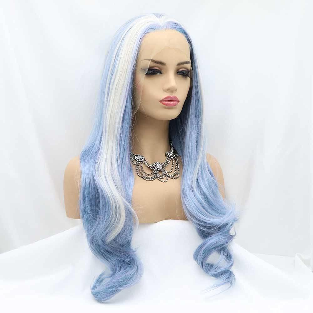 melody wig Melody Wig Blonde/Blue Mixed Wig Money Piece Synthetic Lace Front Wigs For Women Hair Kanekalon Hair Natural Wavy Heat Resistant Fiber Long Wavy Wigs
