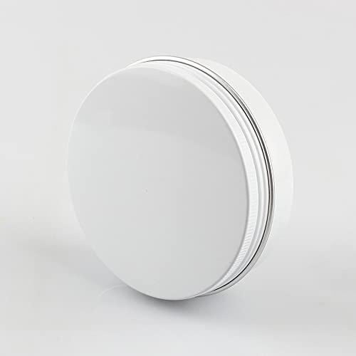 Dlibuy DLIBUY 50 Pcs 100ml 100g Empty Round White Aluminum Tin Jars with Screw Lids Cosmetics Lip Balm Containers Pots for DIY Candle Salve Powder Crafts Storage Cans 3x Alu Spoon, 50x Ø 7cm Labels