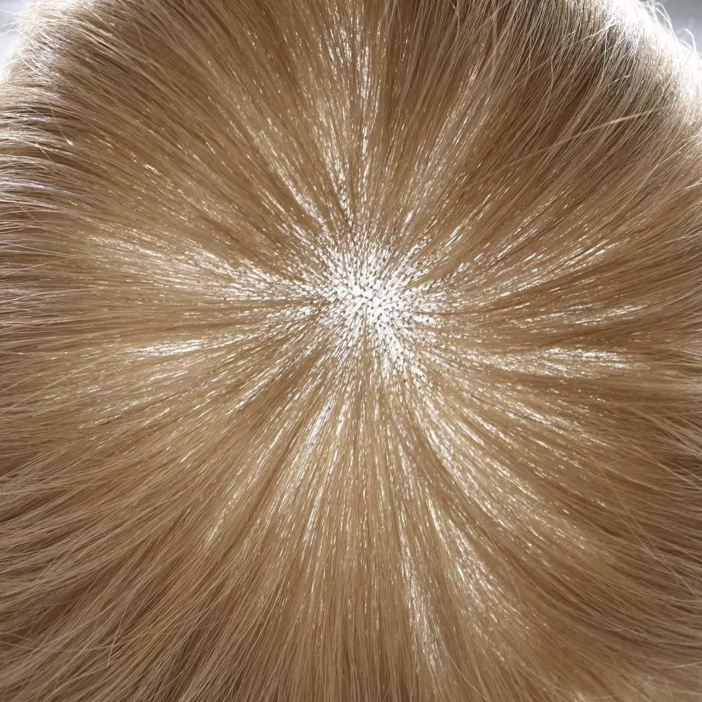 FANCYHAIR French Lace Hair System for Men 100% Human Hair Replacement Mens Toupee Bleached Knots Hair Units for Man Lace with PU Men Wigs #20 light ash blonde