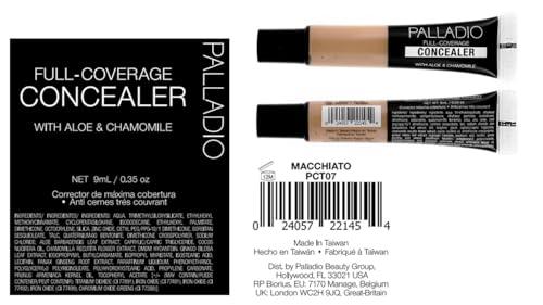 Palladio Palladio Full Coverage Concealer, Under Eyes Disguise, Creamy Face and Eye Concealer, Evens Skin Tone, Conceals Blemishes, Dark Circles and Fine Lines, Use with Concealer Brush, Macchiato