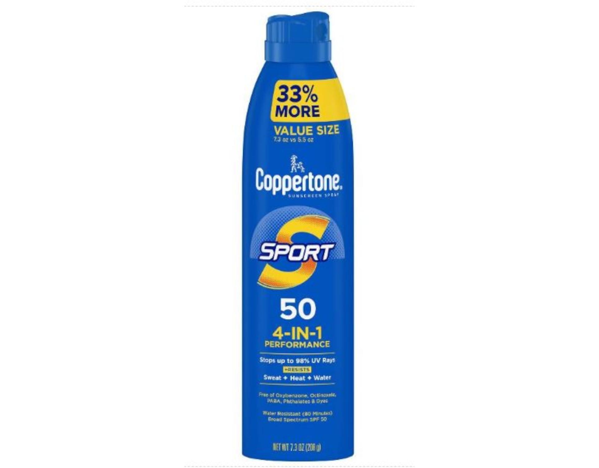 Coppertone Coppertone Sunscreen Spray Sport SPF 50, 4 in 1 Performance, 80 Minute Water Resistant, 7.3 oz (Pack of 4)