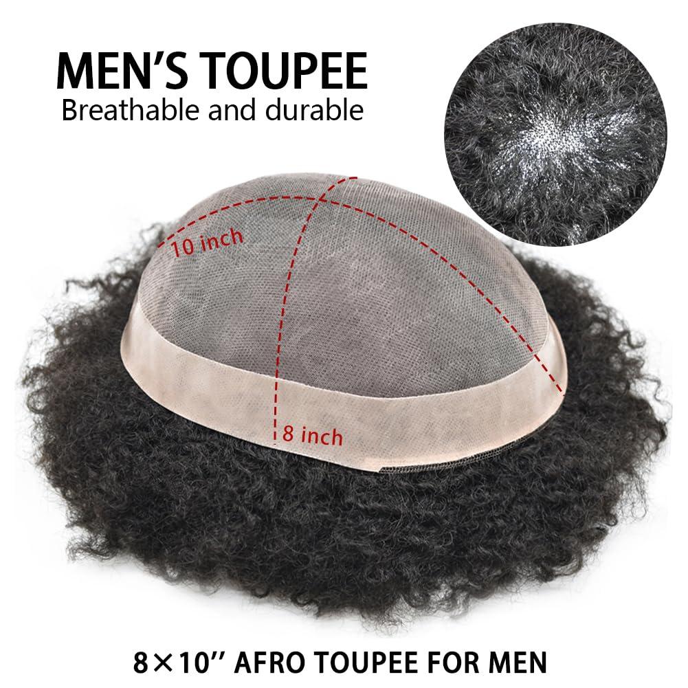 RESHE RESHE Afro Toupee For Black Men Human Hair Pieces NPU Monofilament Mens Toupee Wave Hair Units For Black Mens Toupee Hair Replacement System For Man8X10 8MM Afro Wave#1B Off Black