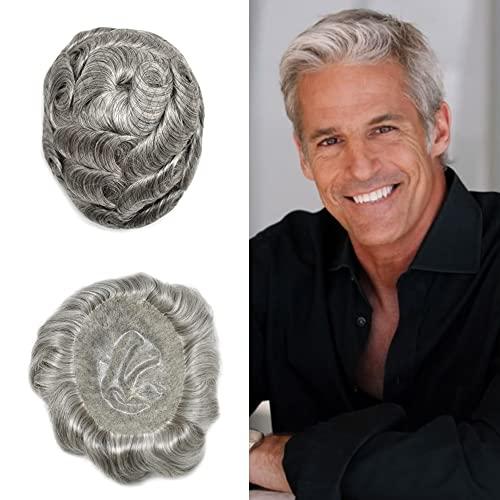 Generic Toupee for Men Hair Replcement System Mens Toupee Full Poly Thin Skin Human Hair Piece All PU Injection Toupee Hair Systems (8X10", 1B80 1B# OFF BLACK WITH 80% SYNTHETIC GREY)