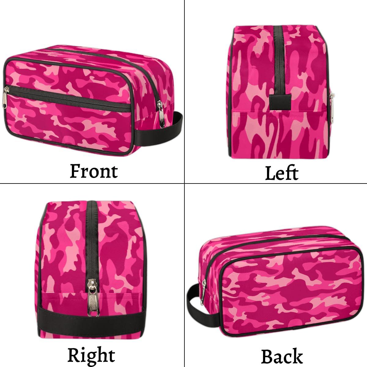 Pardick Pink Camo Camouflage Pattern Travel Toiletry Bag for Women Men Lightweight Cosmetic Makeup Bag Organizer Waterproof Shaving Bag Dopp Kit with Large Capacity for Toiletries and Shaving Accessories