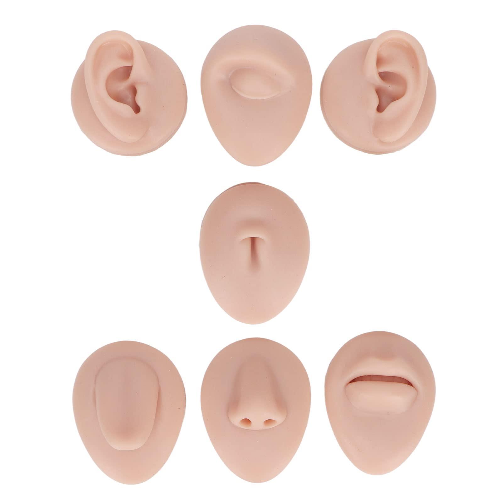 Naroote Ear Piercing Kit Nose Tongue Model, 3D Flexible Simulation Ear Model Body Piercing Practice Model Silicone Nose Safety Pierce Tool for Novice (Medium Skin Color)