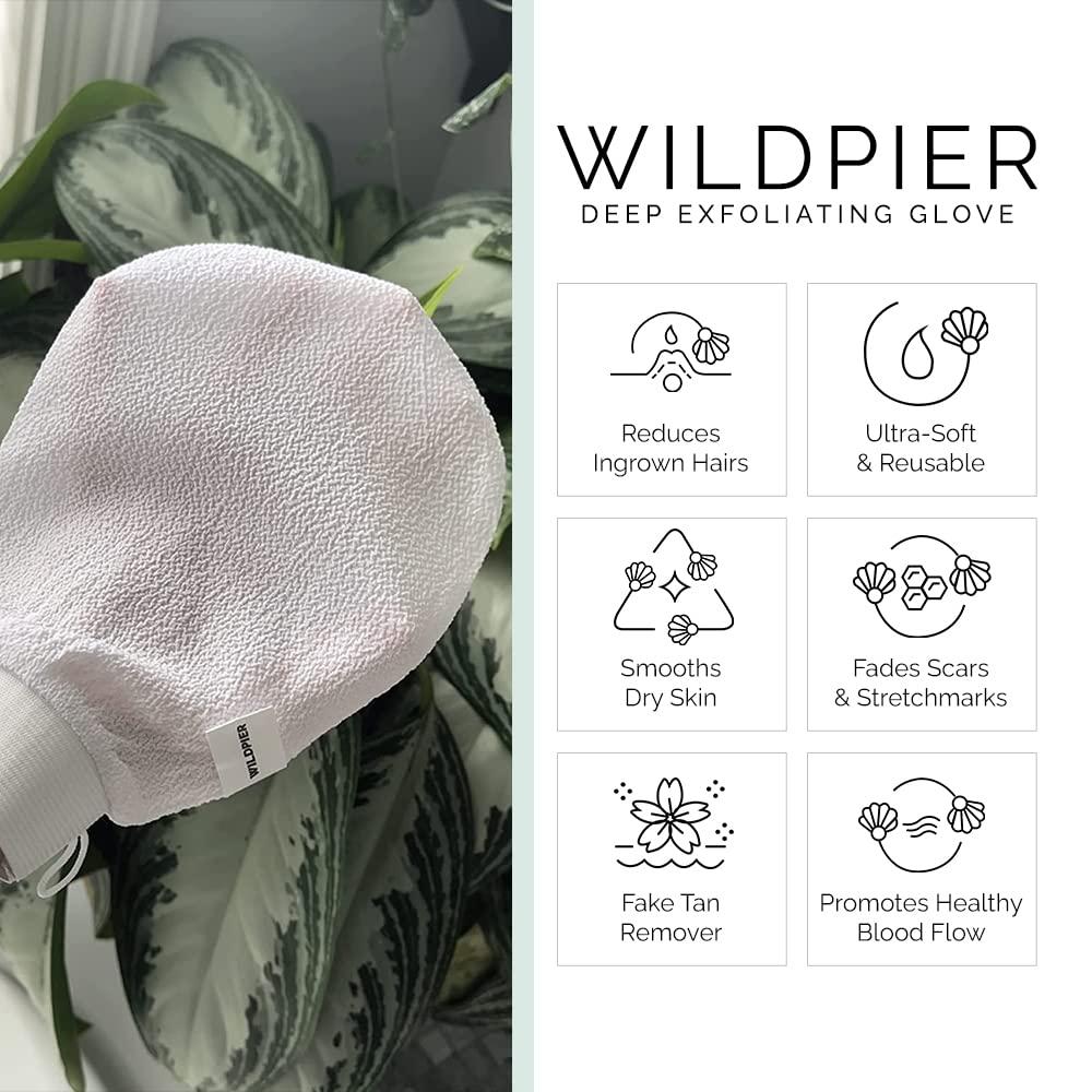 Wildpier Wildpier Beauty Exfoliating Glove Mitt Body Scrub for Bath Shower Spa Hand Exfoliator Gloves, Dead Skin Cell Remover, Plant Based Deep Exfoliation Scrubber, White