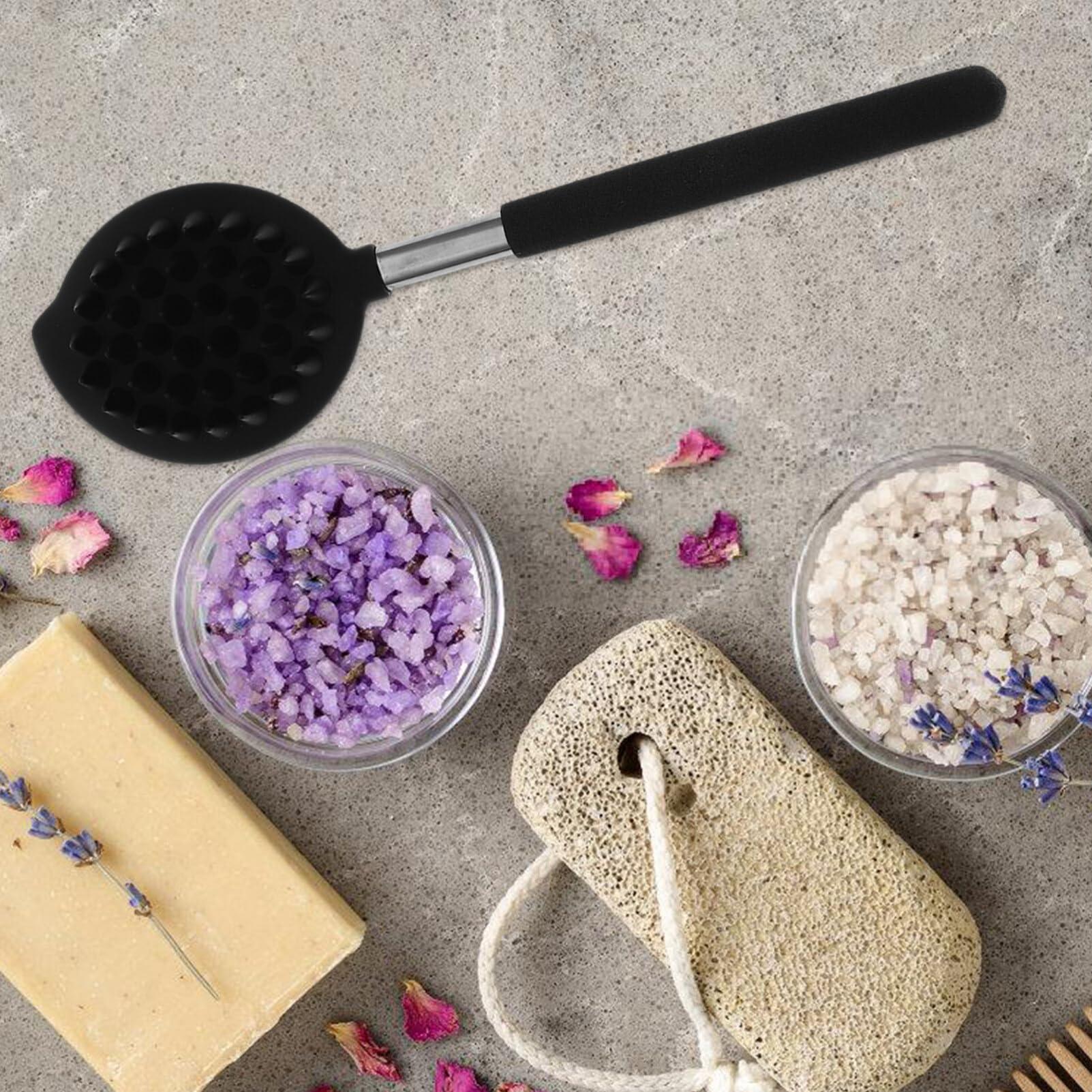 Beavorty Beavorty Exfoliating Body Scrubber Silicone Back Scrubber Retractable Long Handle Bath Body Brush Double Sided Shower Brush Body Exfoliator for Men Women Black Scrubber for Shower