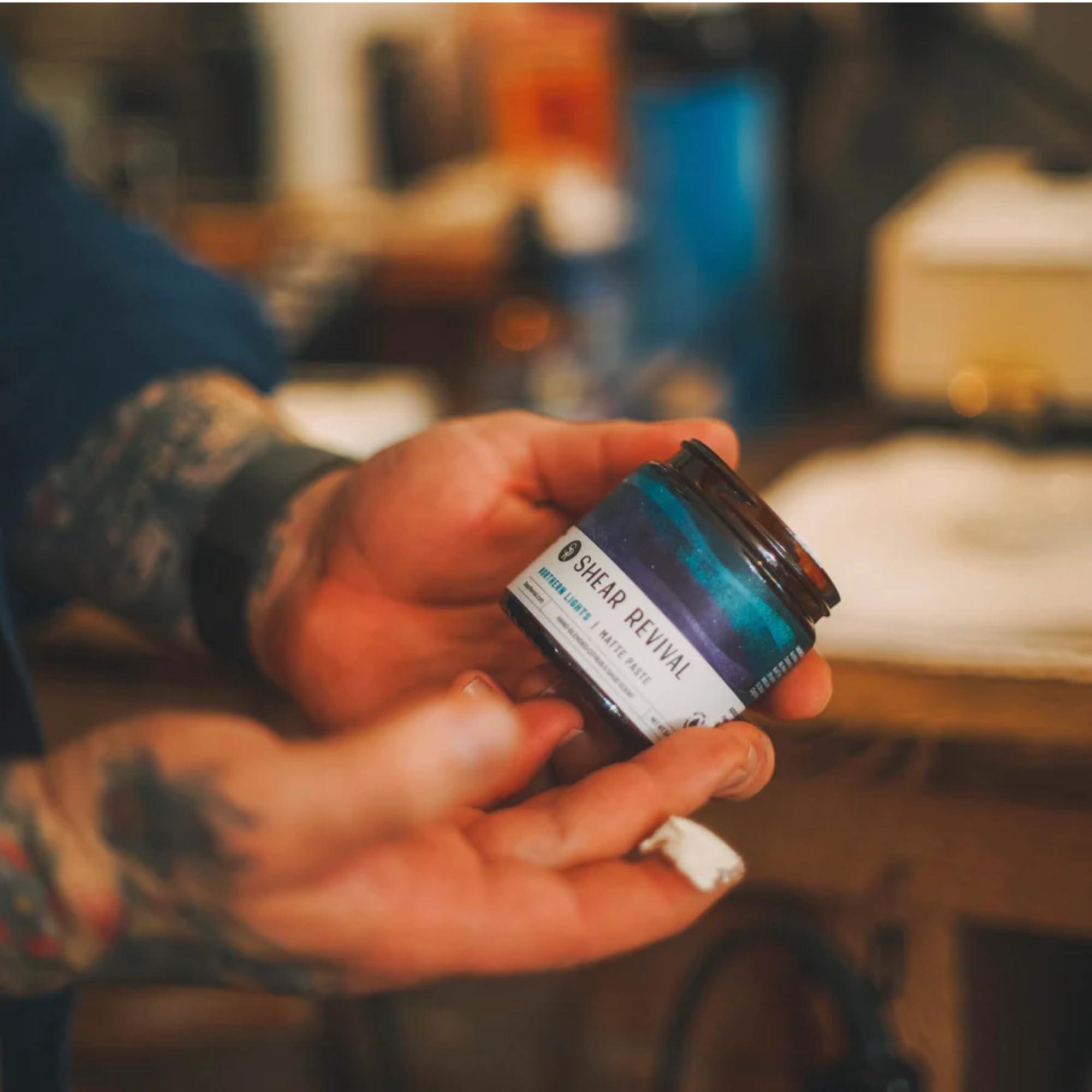 Shear Revival Shear Revival Northern Lights | Matte Hair Styling Paste for Men Strong Hold Molding Sculpting Pomade Wax Promotes Hair Elasticity Slick Back with Kaolin Clay, Calendula Extract, Clary Sage Oil 3.4oz
