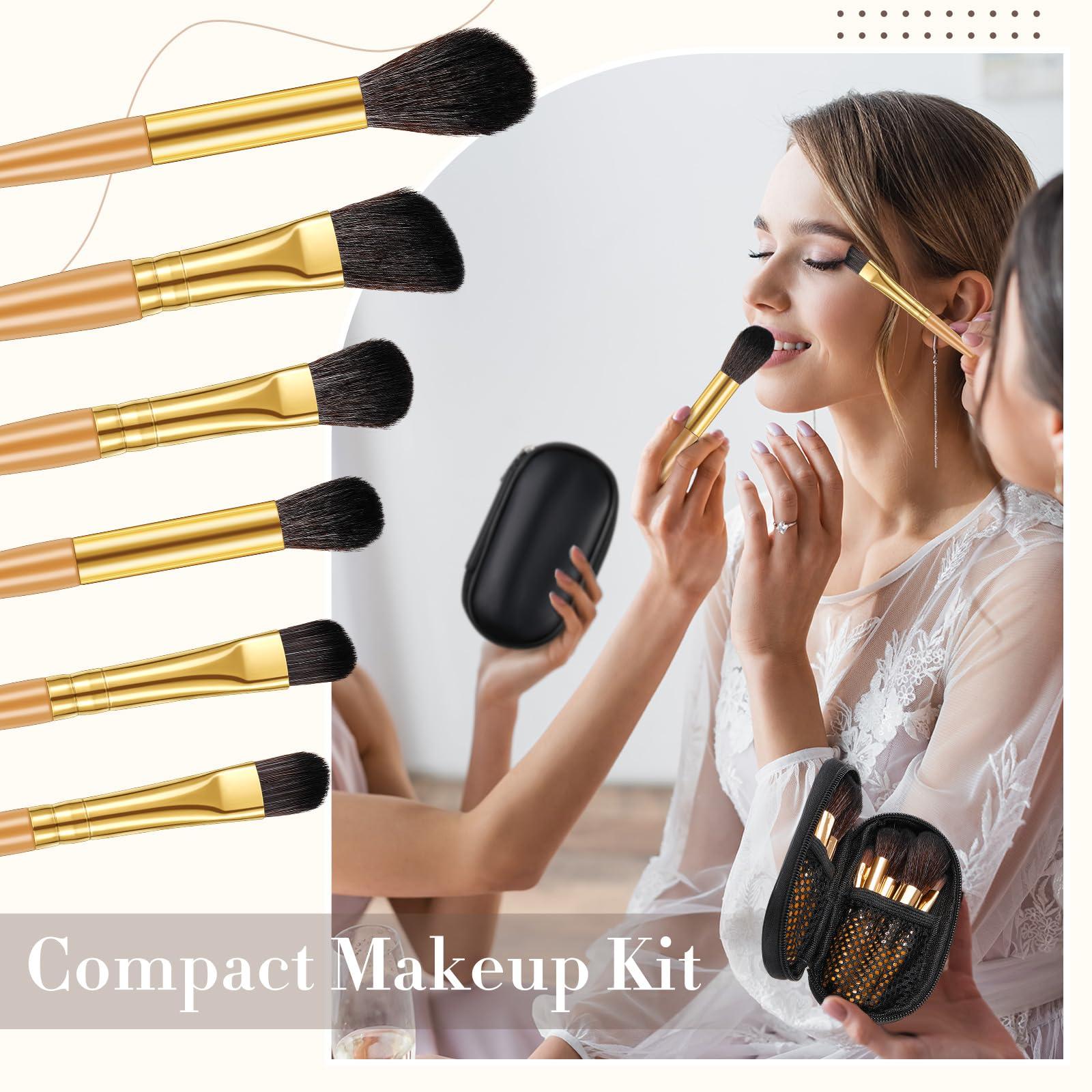 Teenyyou Teenyyou 6 Sets Travel Makeup Brush Set Mini Makeup Brush Set with Case Small Makeup Brush Mini Eyeshadow Lip Blush Cosmetics Brushes for Bachelorette Bridesmaid Trip Women Spa Party Travel Gift
