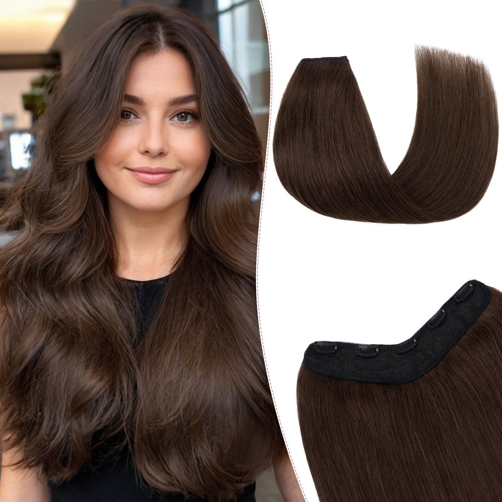 SEGO Pro SEGO Pro One Pieces Clip in Hair Extensions Human Hair Upgraded V-Shaped 5 Clips in Hair Extensions Human Hair Long One Piece Hair Extensions for Women,14 Inch,#04 Chocalate Brown,55g
