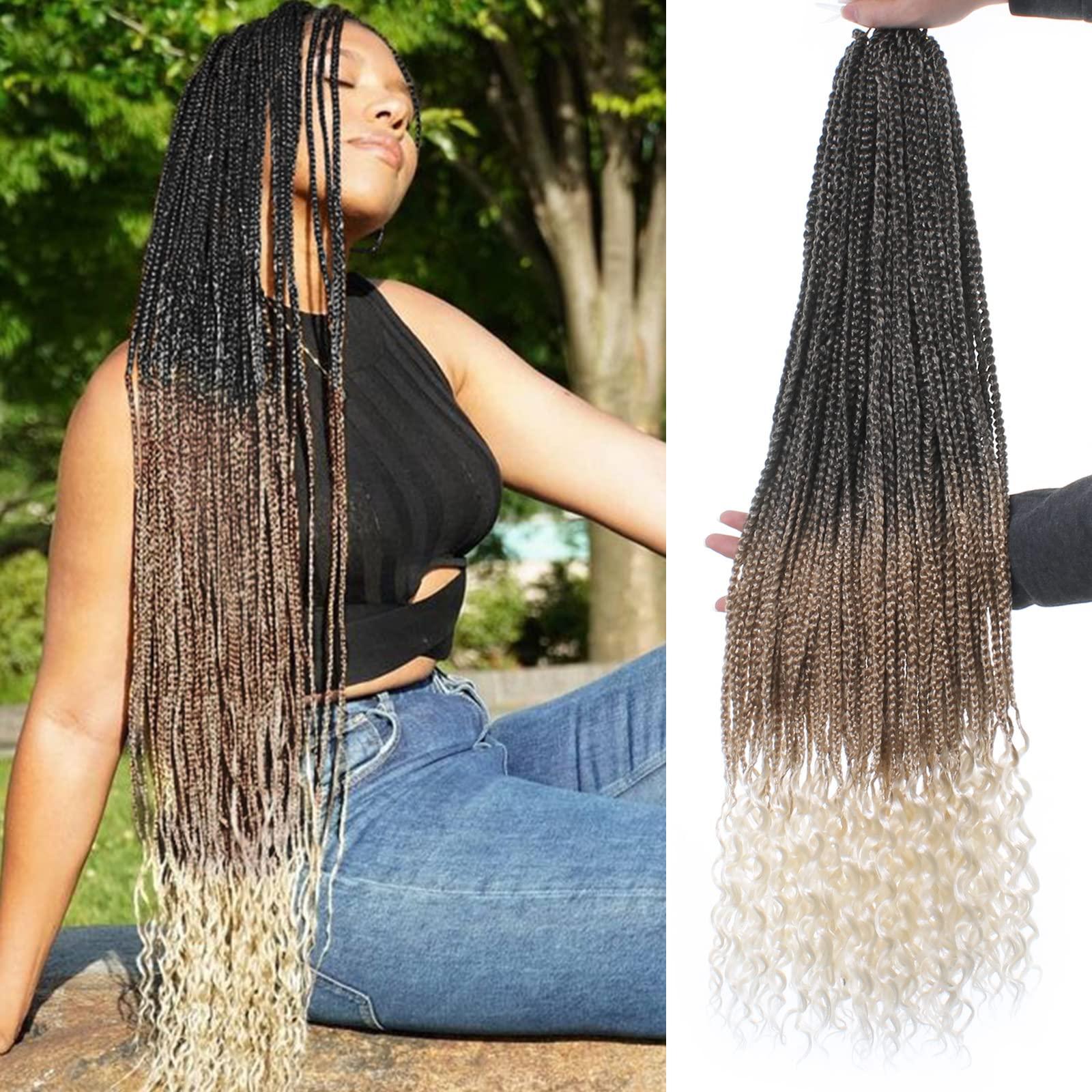 XTREND Xtrend 8 Packs 34 Inch Box Braids Crochet Hair Easy to Install Bohemian 3X Braid Pre-looped Knotless Curly Ends Jumbo Goddess Box Braids Hair Extensions for Women (12Strands/pack 1B27613)