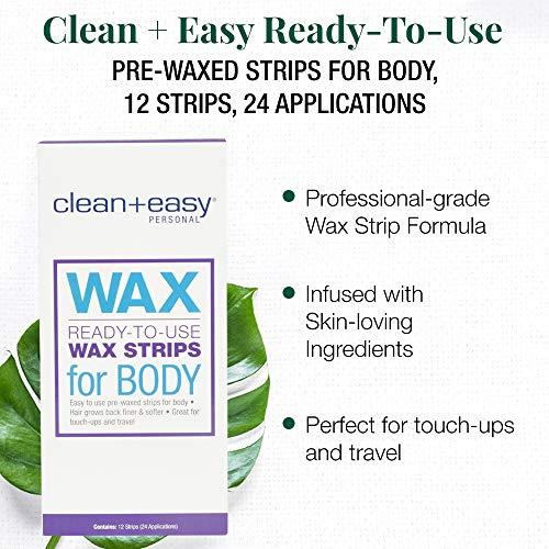 Clean + Easy Clean + Easy Ready- To- Use Pre-Waxed Strips for Full Body Hair Removal Treatment, Removes Fine to Coarse Hairs, Ideal for Sensitive Skin, 12 Count